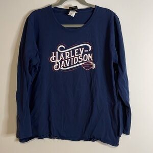 Harley Davidson Shirt Long Sleeve XL Navy Blue White Salem NC Crew Biker Y2K